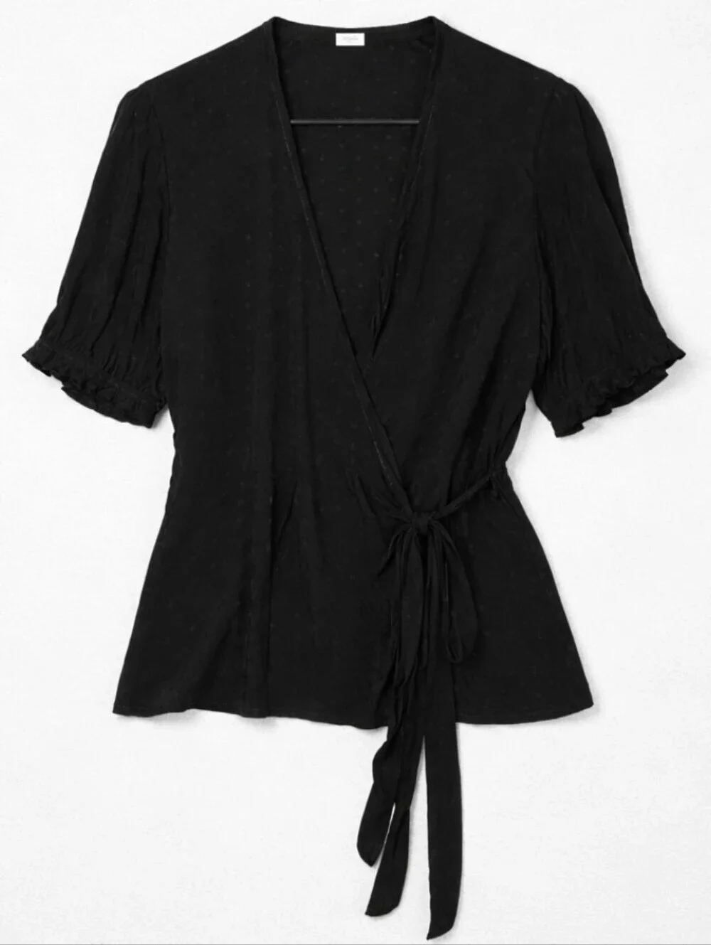 🆕 Old Navy Black Wrap Tie-Blouse with Puff Sleeves